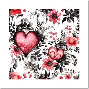 Gothic Valentines Watercolor Pattern #1 Posters and Art